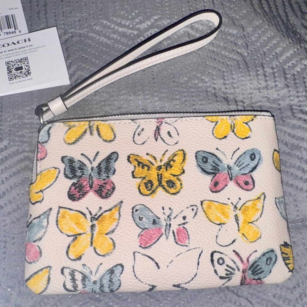 Coach Yellow and Pink Butterfly Wristlet Clutch
